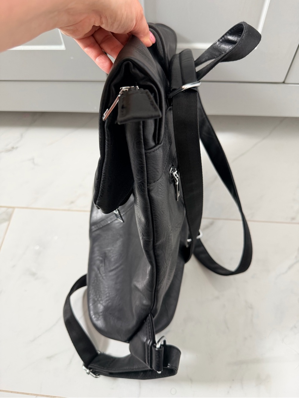 YSL inspired-  Black Flap Backpack with Silver YSL Accent - Picture 9 of 9